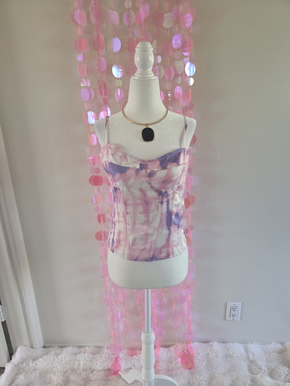 PrettyLittleThing Pink & Purple Tie-Dye Corset Camisole
